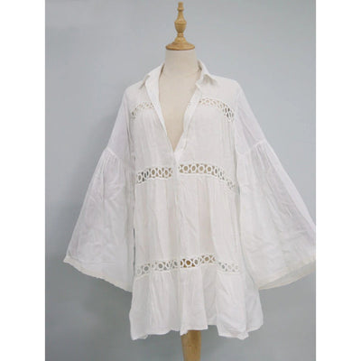 MODA witte kanten comfortabele lange zomer blouse