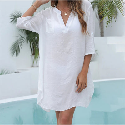 MODA zwarte revers lichtgewicht lange zomer blouse