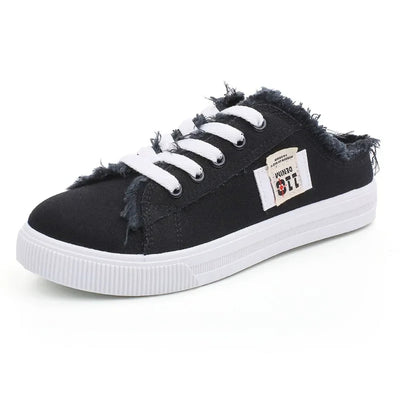 MODA gescheurde denim stof klomp stijl canvas schoenen