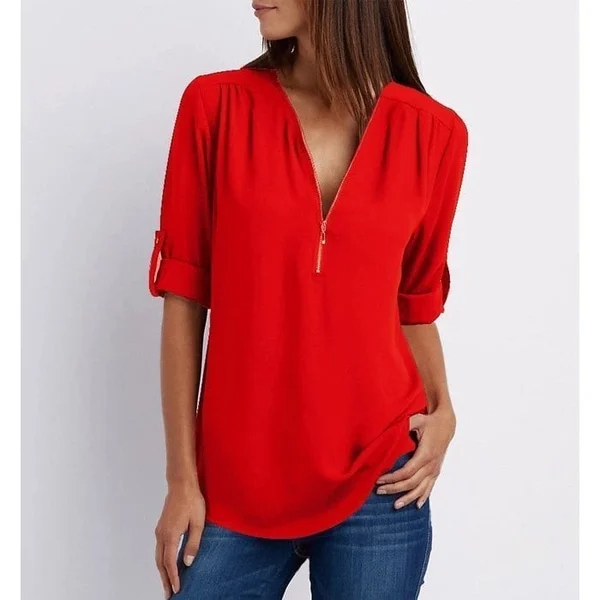 Elegante V-Ausschnitt Bluse – Vielseitig & Chic