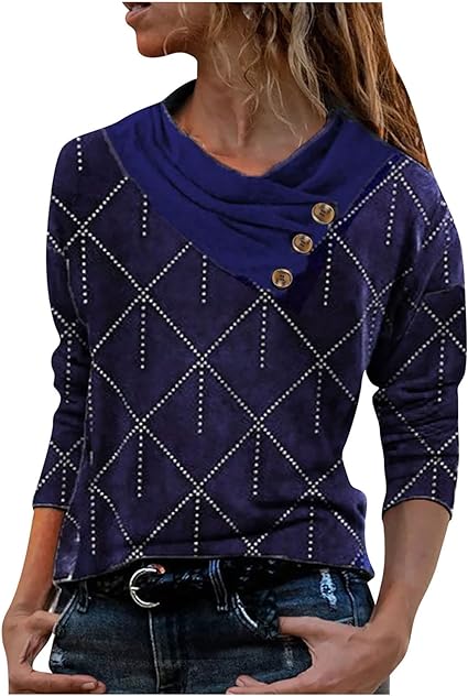 Leá Martin® - Marineblauw Vrouwen Geometrische Blouse