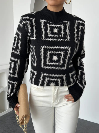 Moderner Pullover mit geometrischem Muster und Rundhalsausschnitt