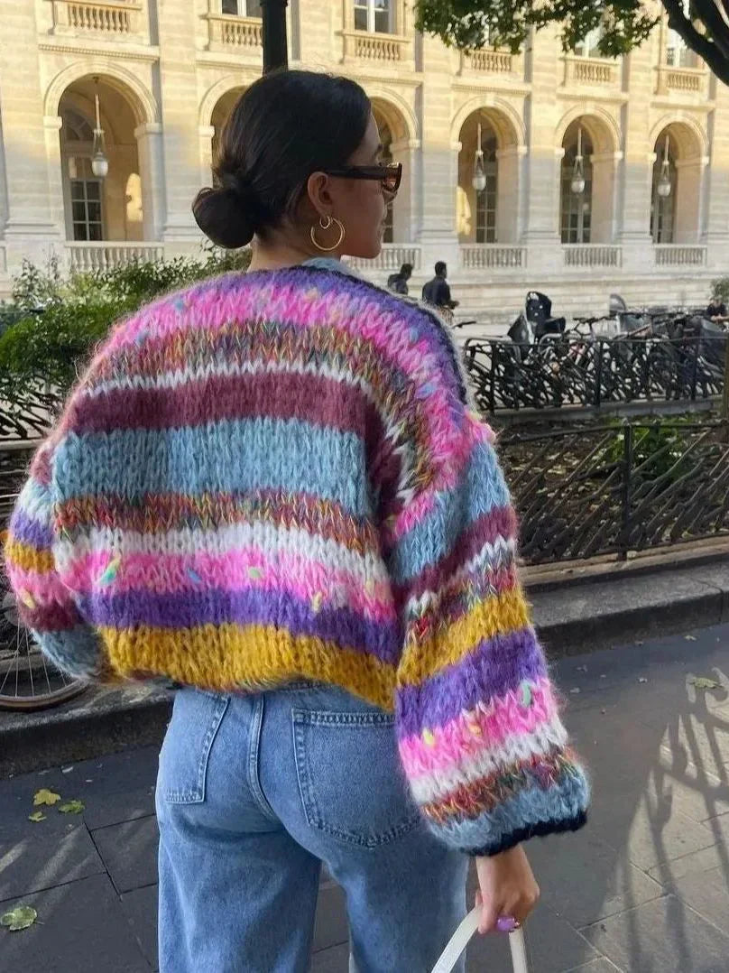 DolceMode |  karierter cardigan mit regenbogenstreifen