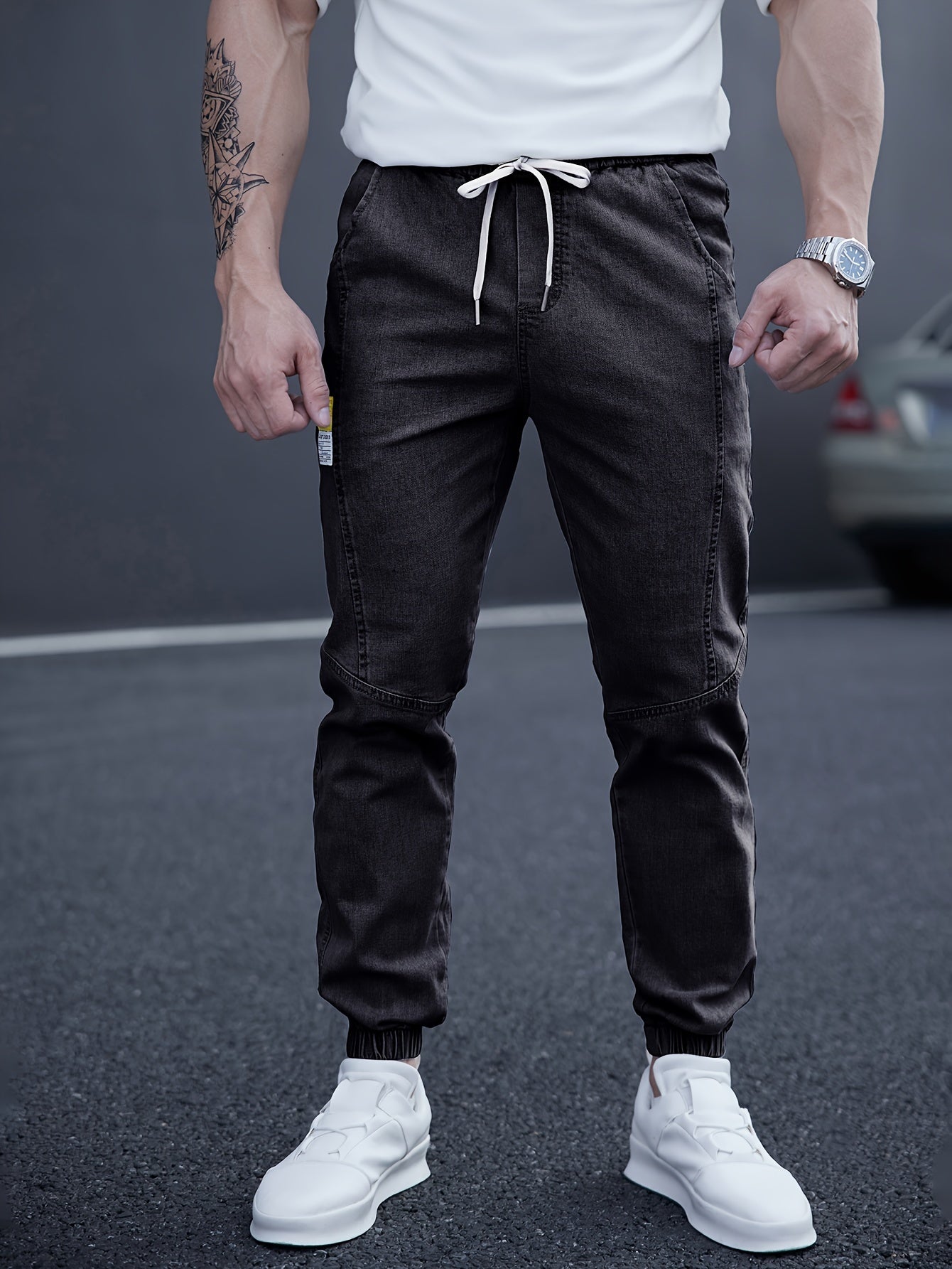 Schwarze Herren-Jeans-Jogger mit lockerem Schnitt