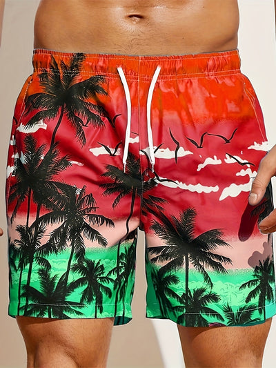 Herren Shorts mit 3D-Print und Kordelzug - Palme