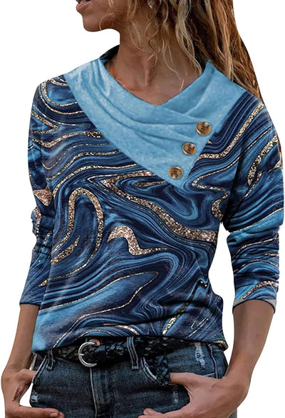 Leá Martin® - Blauw Vrouwen Geometrische Blouse