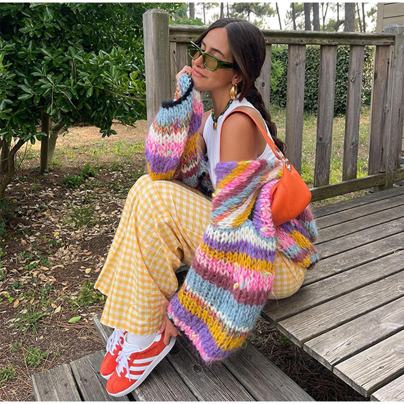 DolceMode |  karierter cardigan mit regenbogenstreifen