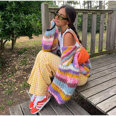 DolceMode |  karierter cardigan mit regenbogenstreifen