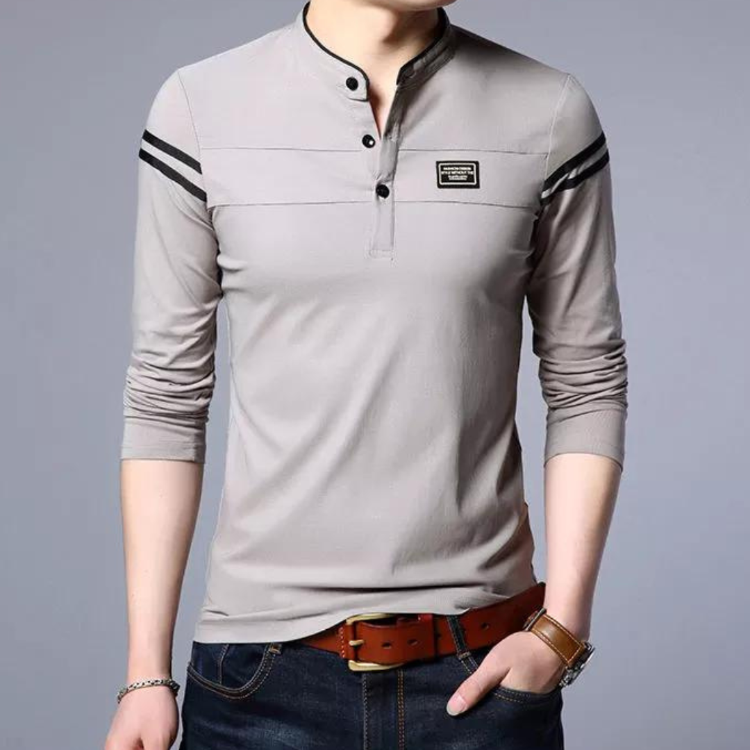 "Elegante Leichtigkeit" Herren Langarm-Polo-Shirt von Stilvoll