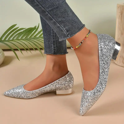 Chara - Funkelnde Glamour-Schuhe mit klobigem Absatz und niedrigem Absatz