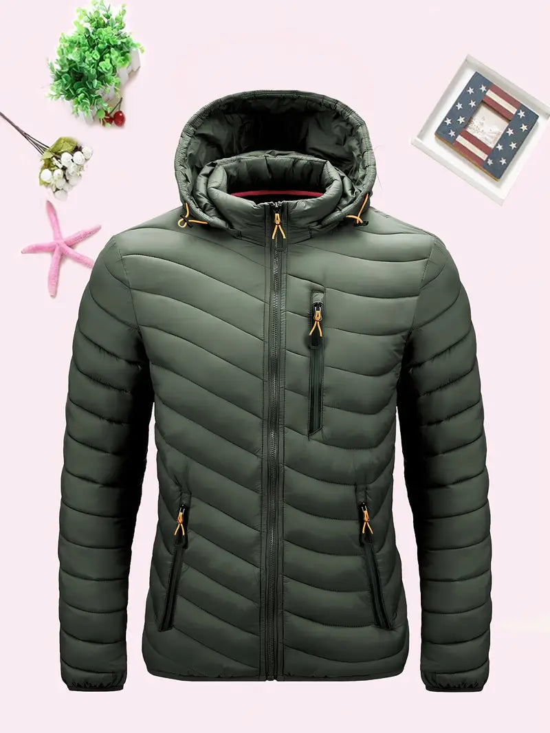 Solide Farbe Zip Up Hooded Imitation Daunenjacke, lässig lange Ärmel