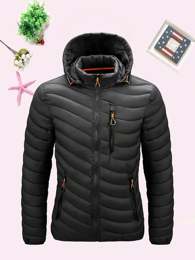 Solide Farbe Zip Up Hooded Imitation Daunenjacke, lässig lange Ärmel