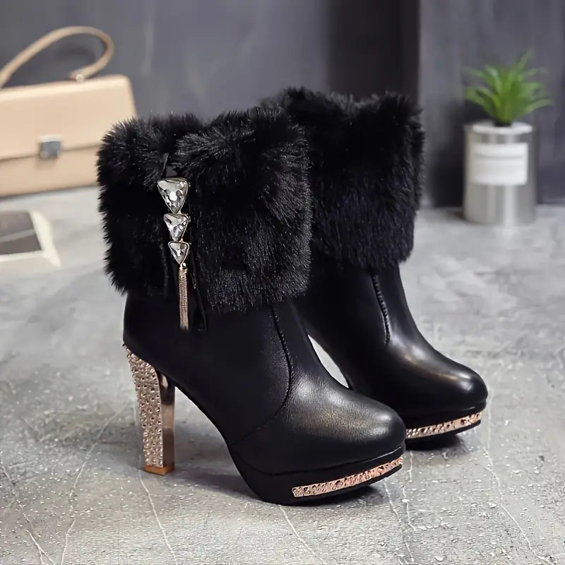 Damen Faux Strass Dekor hochhackige kurze Stiefel