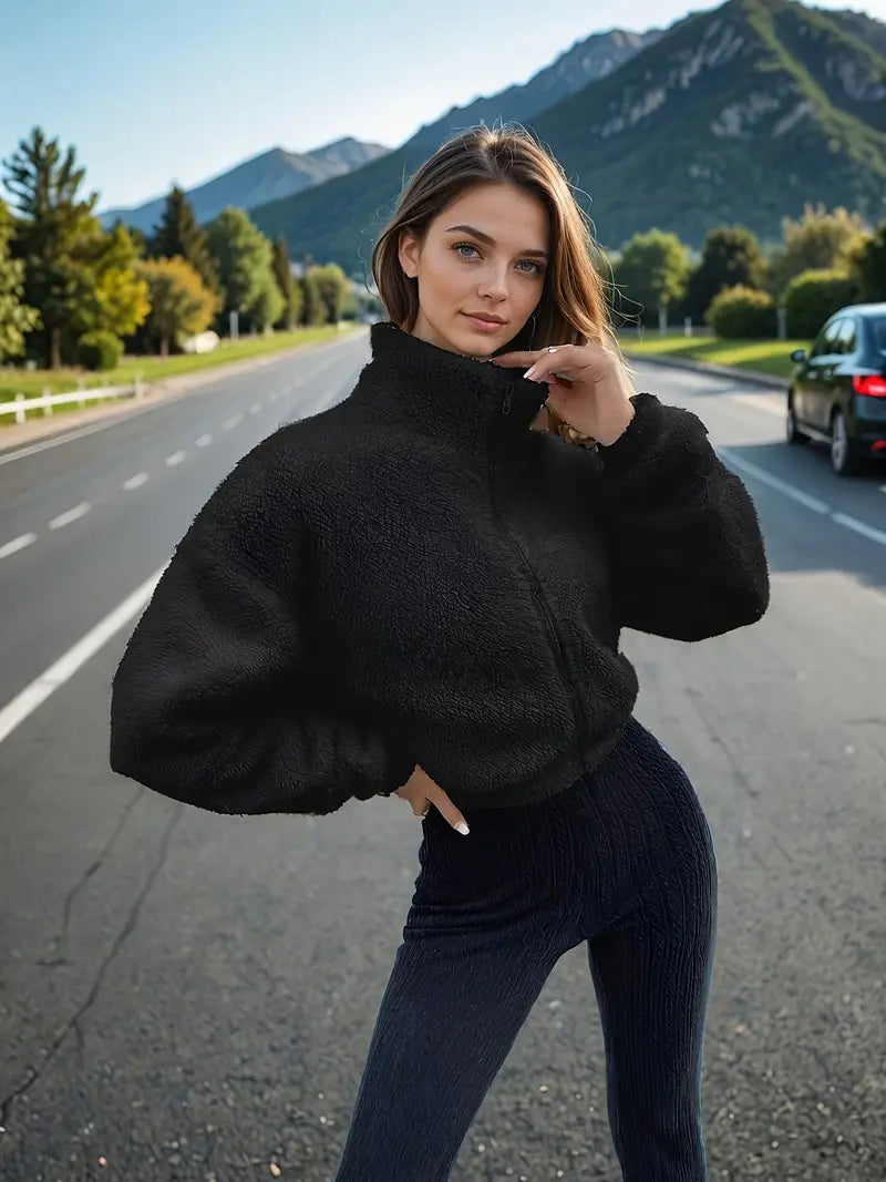 Elegante Spezial-Teddy-Fleece-Jacke mit Reißverschluss