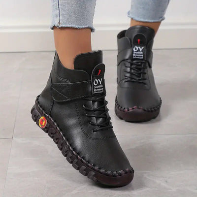 Kurze Damenstiefel mit hohem Schaft, lässige Schnürstiefel aus Plüsch