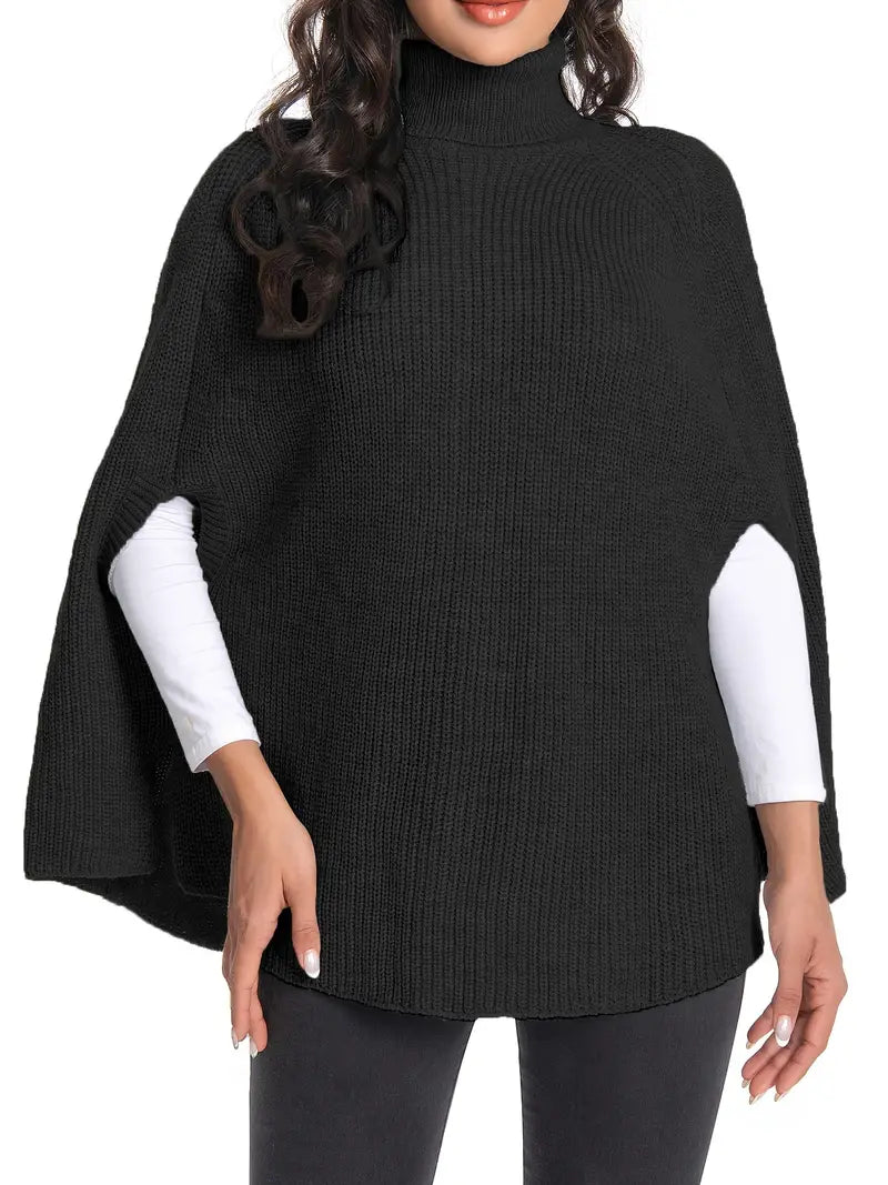 Rollkragenpullover mit Cape-Ärmeln, Eleganter Rippenstrickpullover