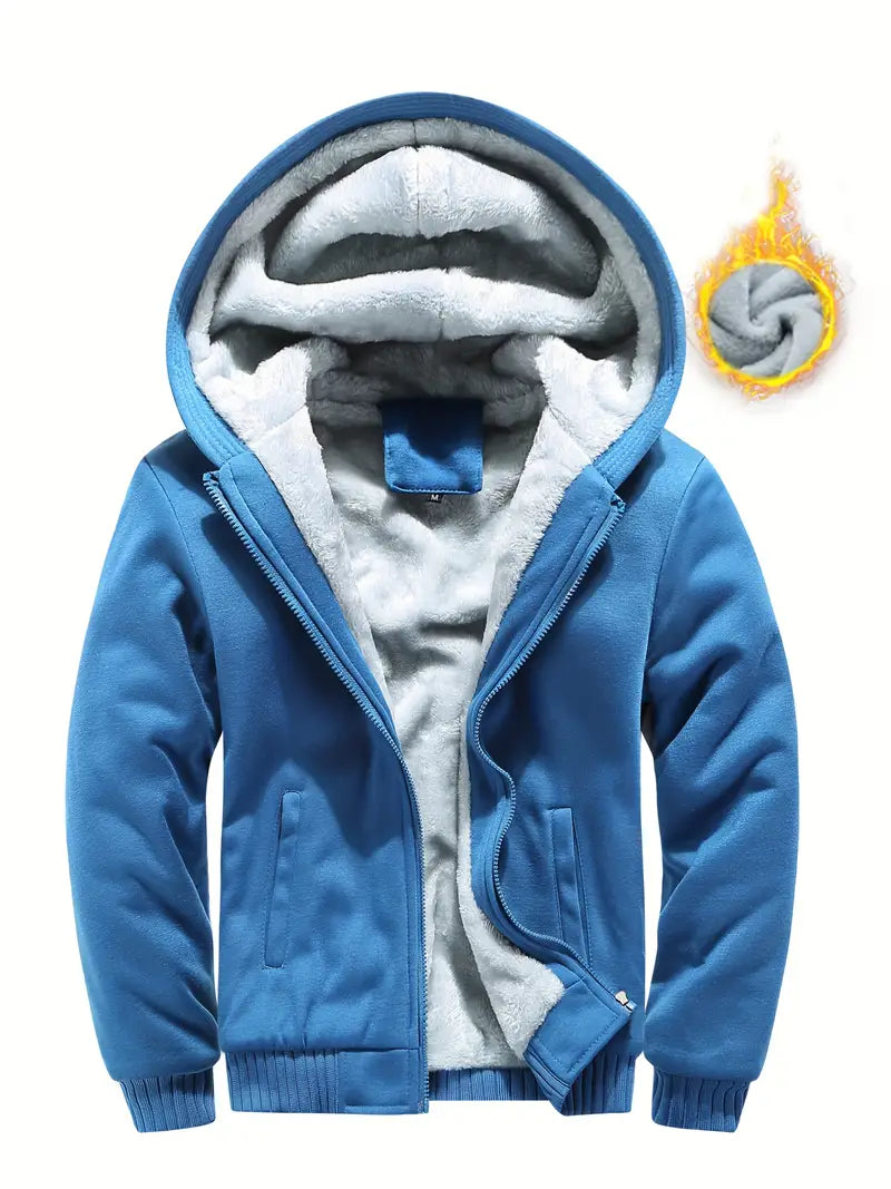 Winter Warm Fleece Zipper Hooded Jacket, Solid Farbe verdickt lässig Hoodie