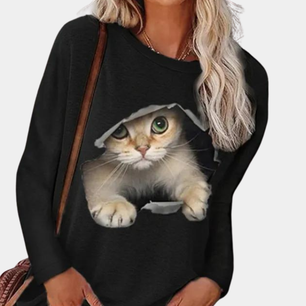 Damesblouse met kattenprint