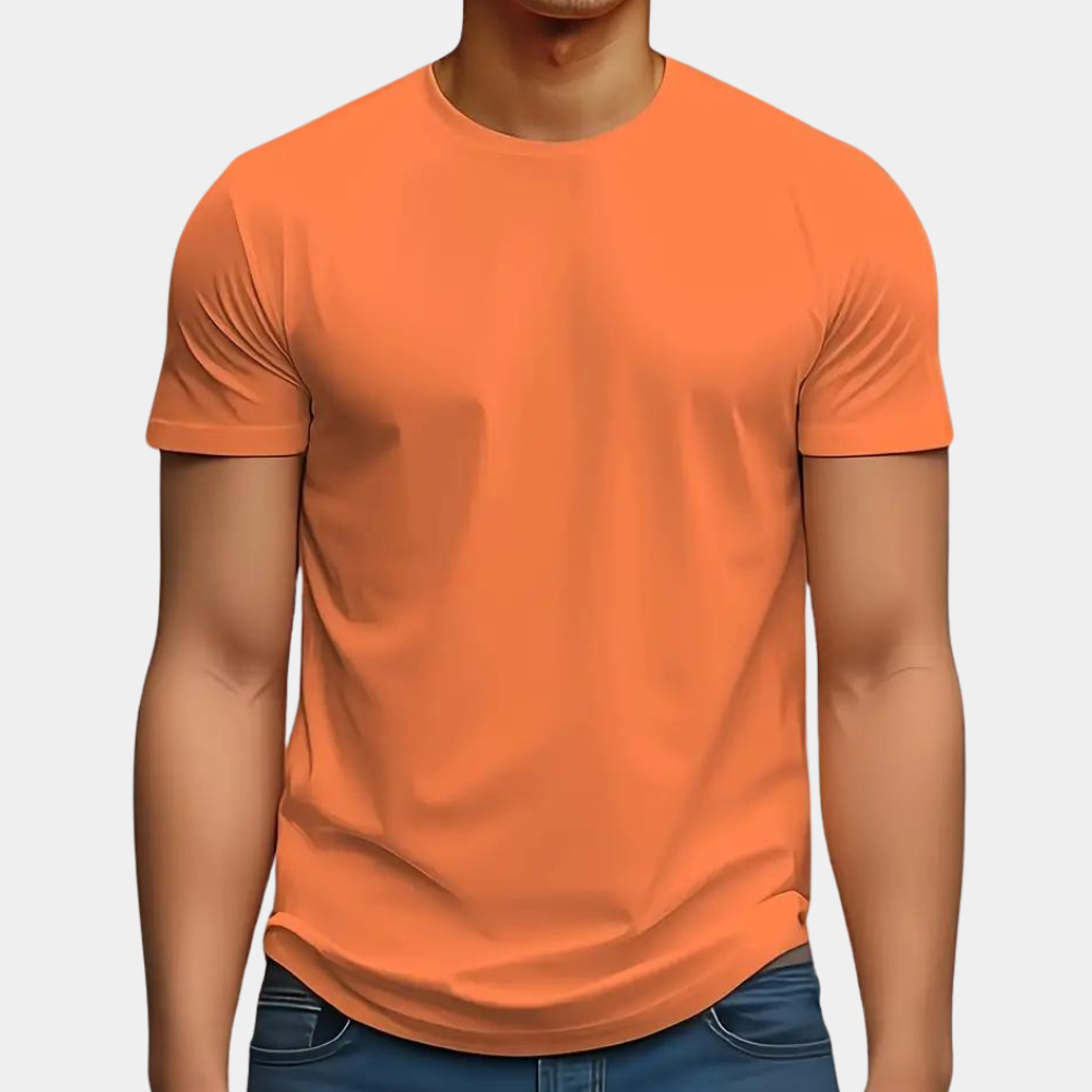 T-shirt met korte mouwen en oranje ronde hals