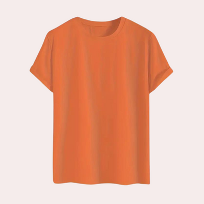 T-shirt met korte mouwen en oranje ronde hals