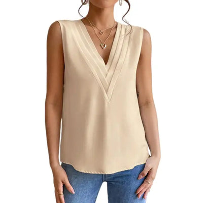 Beige V-Ausschnitt Bluse - Sophie