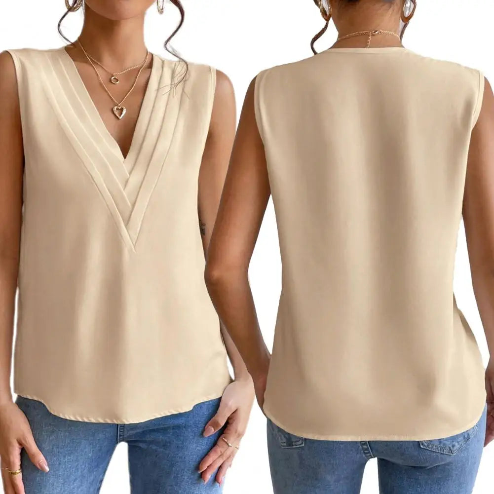 Beige V-Ausschnitt Bluse - Sophie