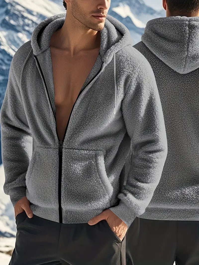 Gemütliche Fleece-gefütterte Herren-Kapuzenjacke - Lässige Strickjacke mit Reißverschluss