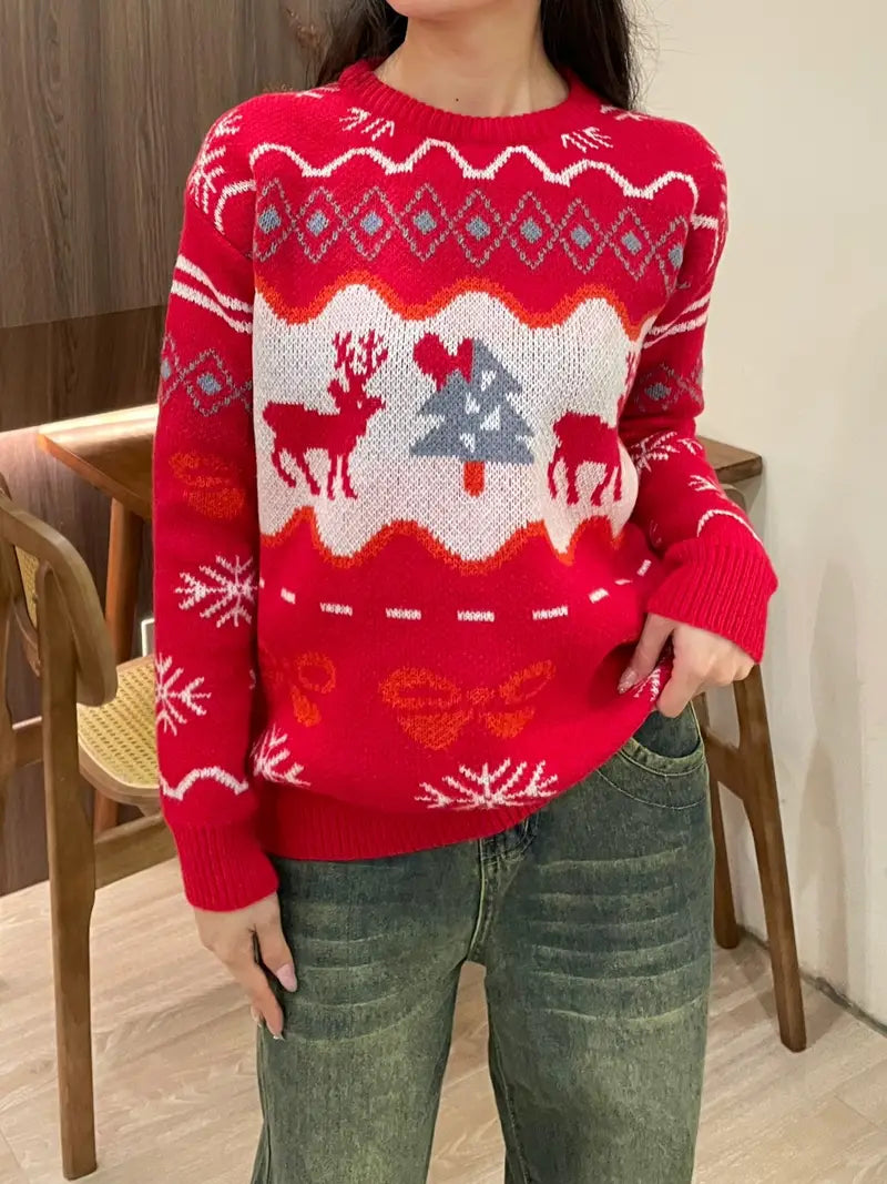 Weihnachten Pullover mit Rundhalsausschnitt, lässig, langärmlig