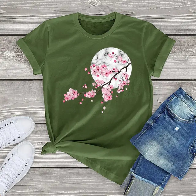 Julia - Schwarzes Kirschblüten-T-Shirt