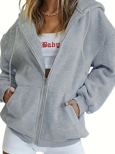 Solide Farbe Zip Up Hoodies für Frauen, lange Ärmel Sport Sweatshirts