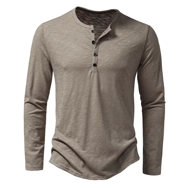 Klassisches weißes Baumwoll-Henley-Langarmshirt für Herren