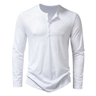 Klassisches weißes Baumwoll-Henley-Langarmshirt für Herren