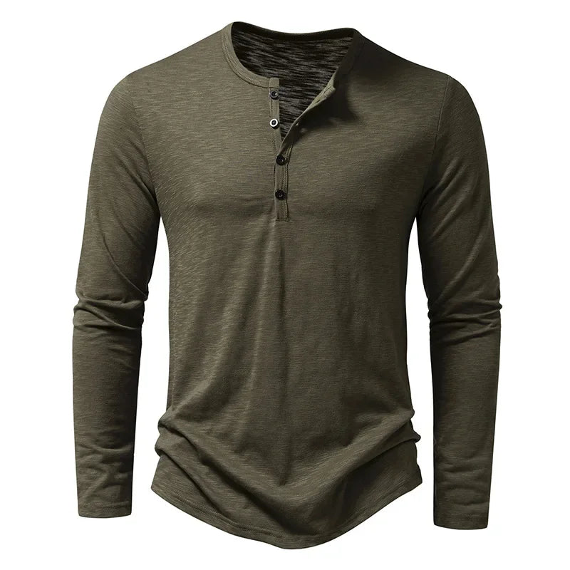 Klassisches weißes Baumwoll-Henley-Langarmshirt für Herren