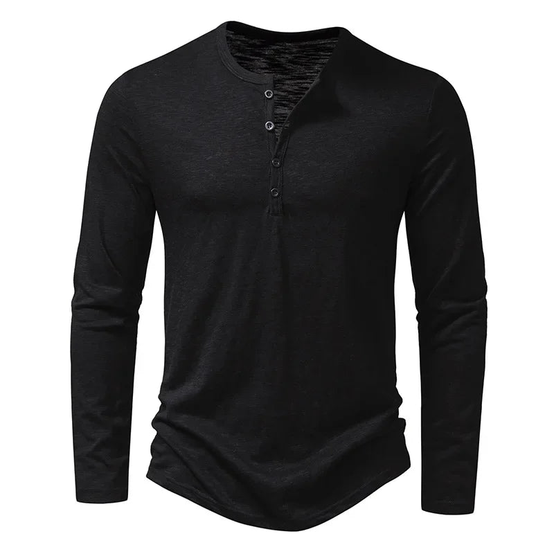 Klassisches weißes Baumwoll-Henley-Langarmshirt für Herren