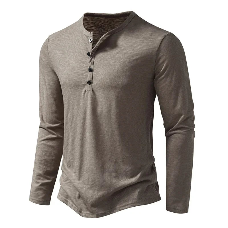 Klassisches weißes Baumwoll-Henley-Langarmshirt für Herren