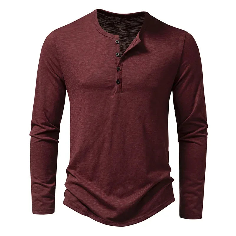 Klassisches weißes Baumwoll-Henley-Langarmshirt für Herren