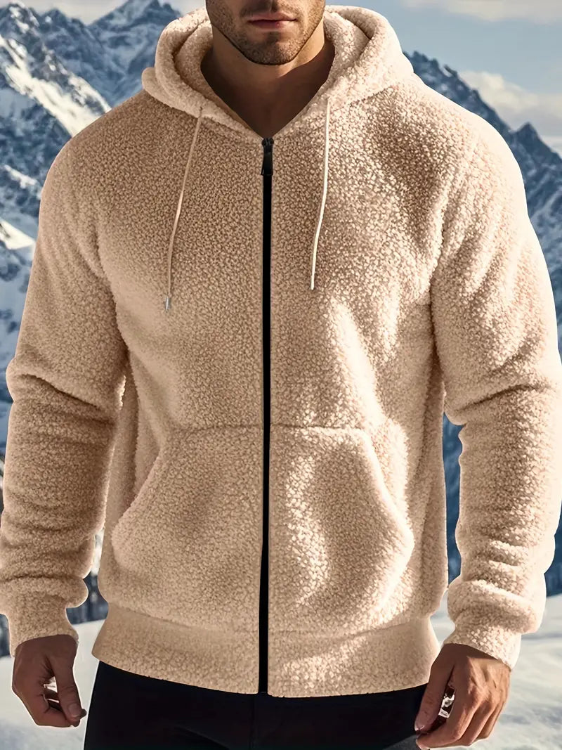 Gemütliche Fleece-gefütterte Herren-Kapuzenjacke - Lässige Strickjacke mit Reißverschluss