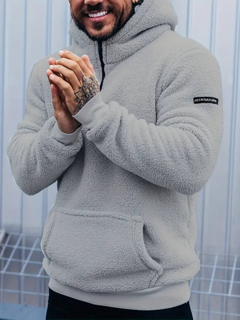 Herrenmode Warmer Fleece-Kapuzenpullover mit halbem Reißverschluss, lässiger Stil