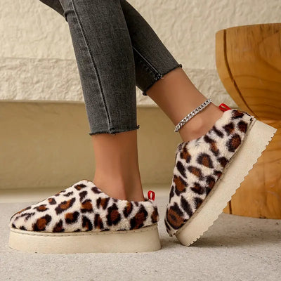 Damenmode Leopard Print Slip-On Schneestiefel