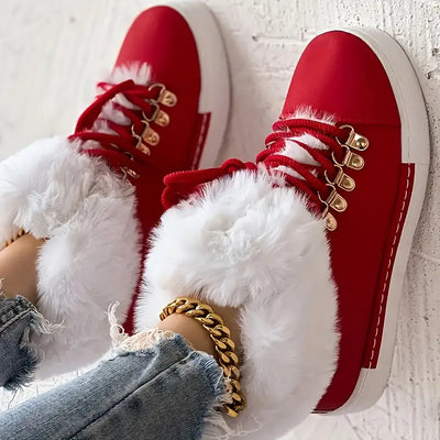 Mit Pelz gefütterte Schneestiefel - Solid Red Fashion Ankle High Footwear