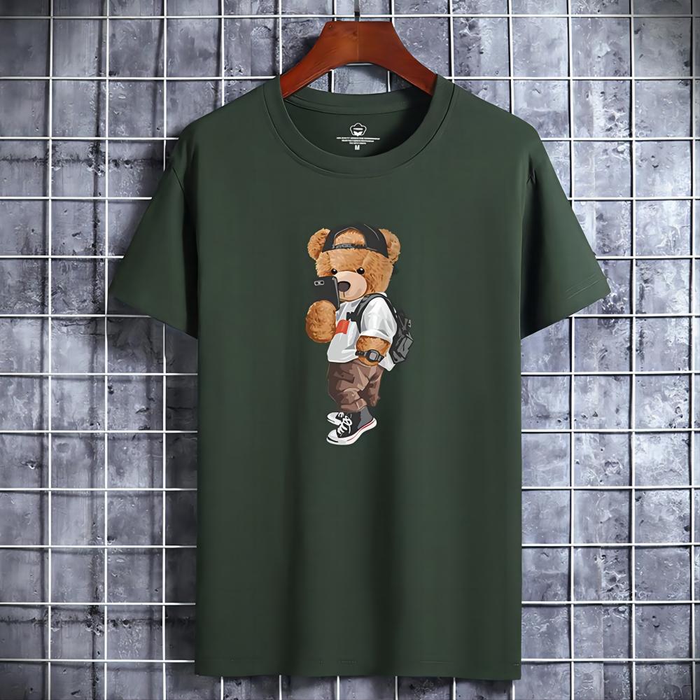 Marku's Herren Kurzarm T-Shirts Lustiger Bär Harajuku Stil Baumwolle Oberteile