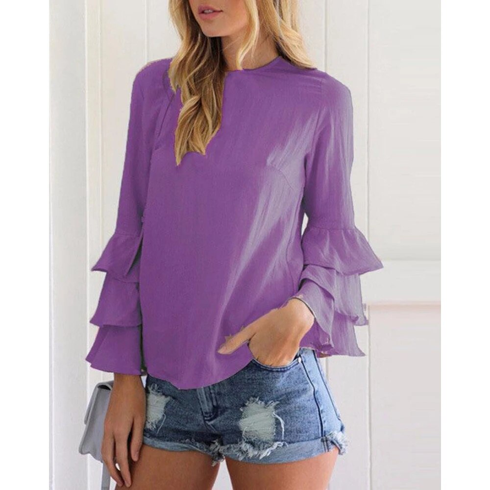 Sophie - Chic Taupe Ruffled Blouse