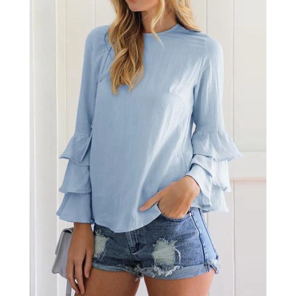 Sophie - Chic Taupe Ruffled Blouse