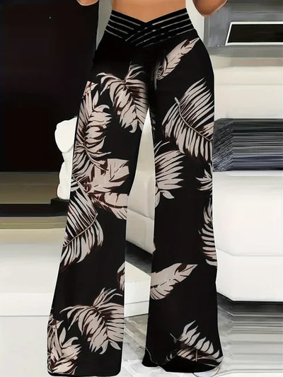 Schwarze Palmen-Print Hose - Vanessa