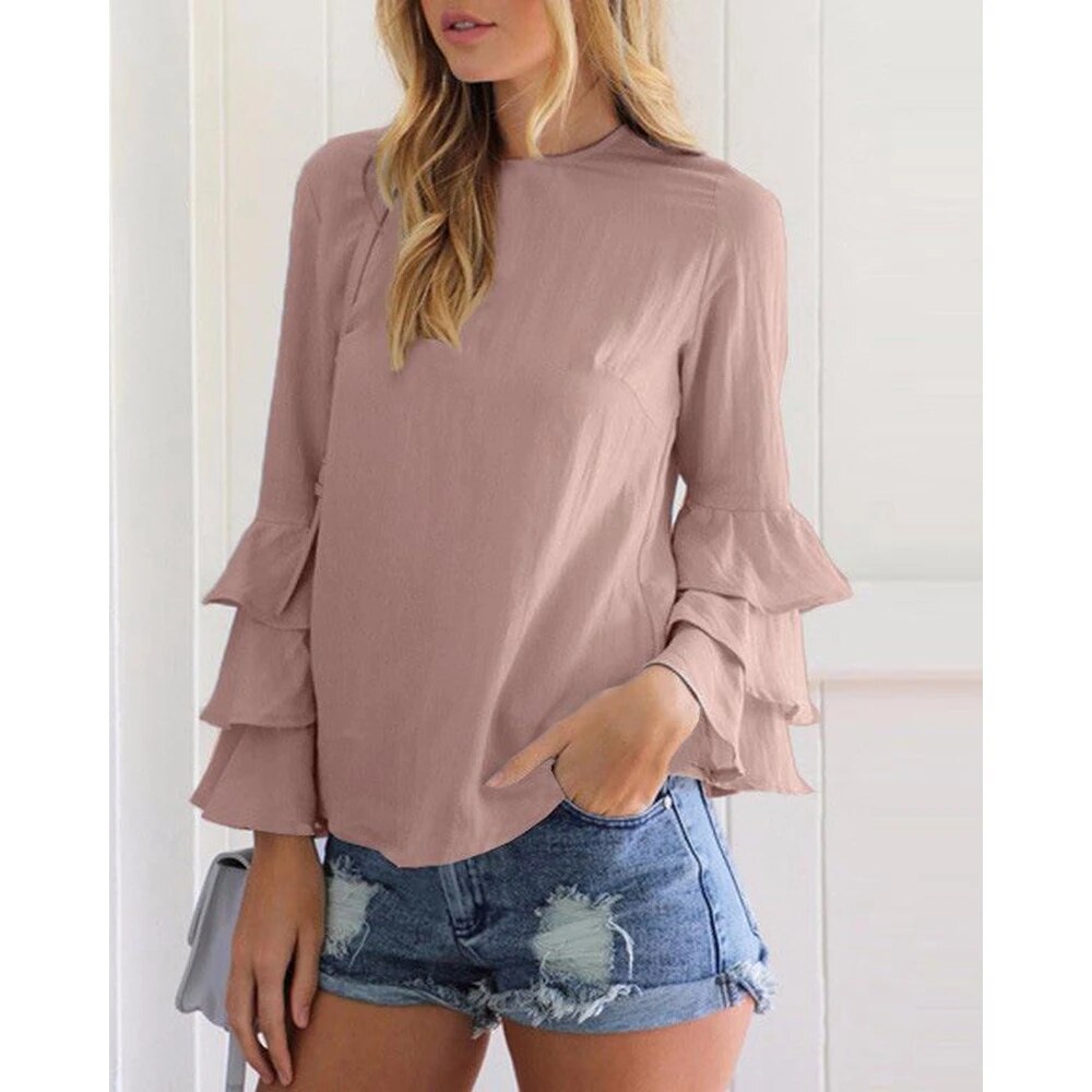 Sophie - Chic Taupe Ruffled Blouse