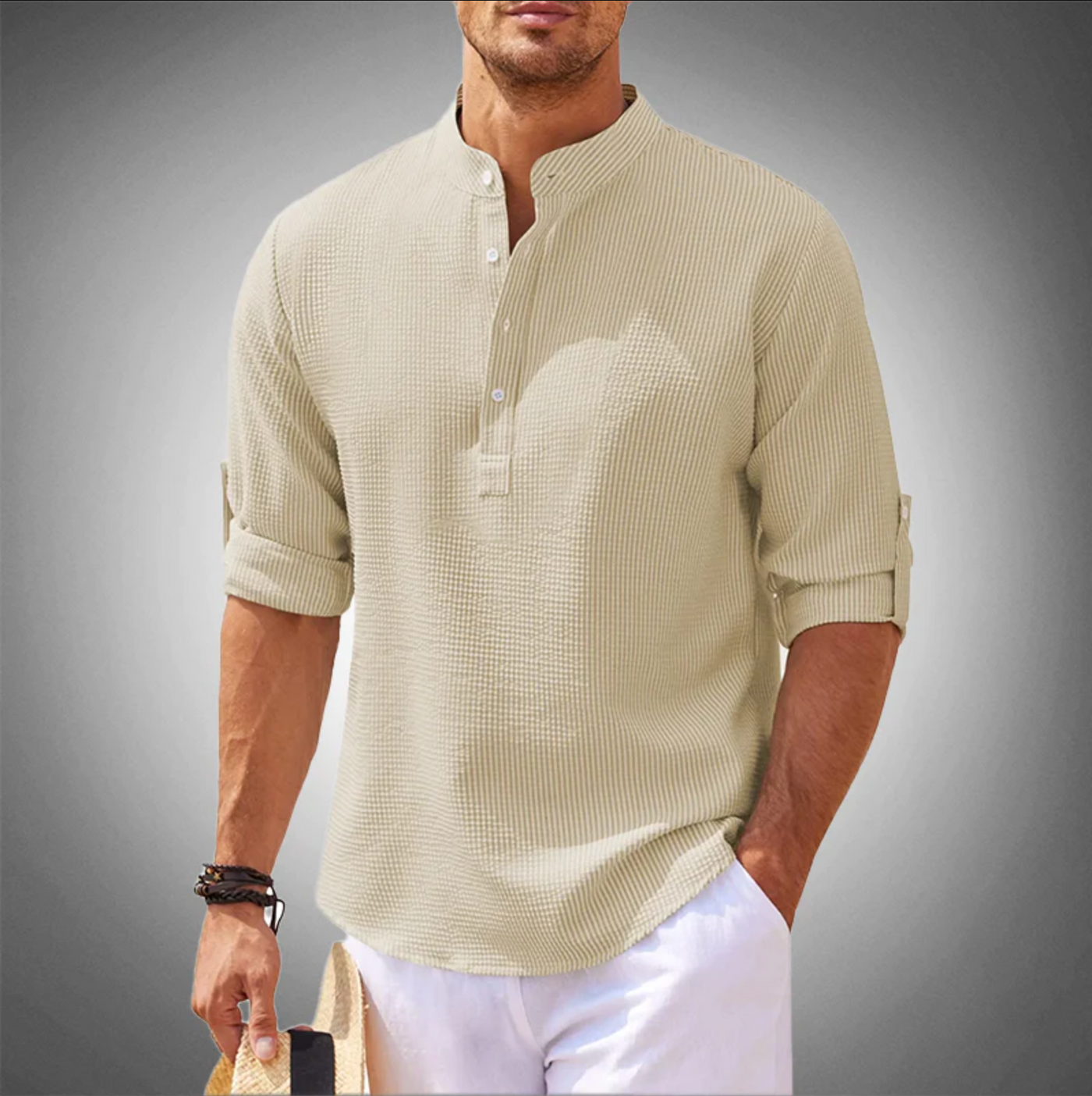 Logan - Modernes Leinen-Henley-Shirt in Grau