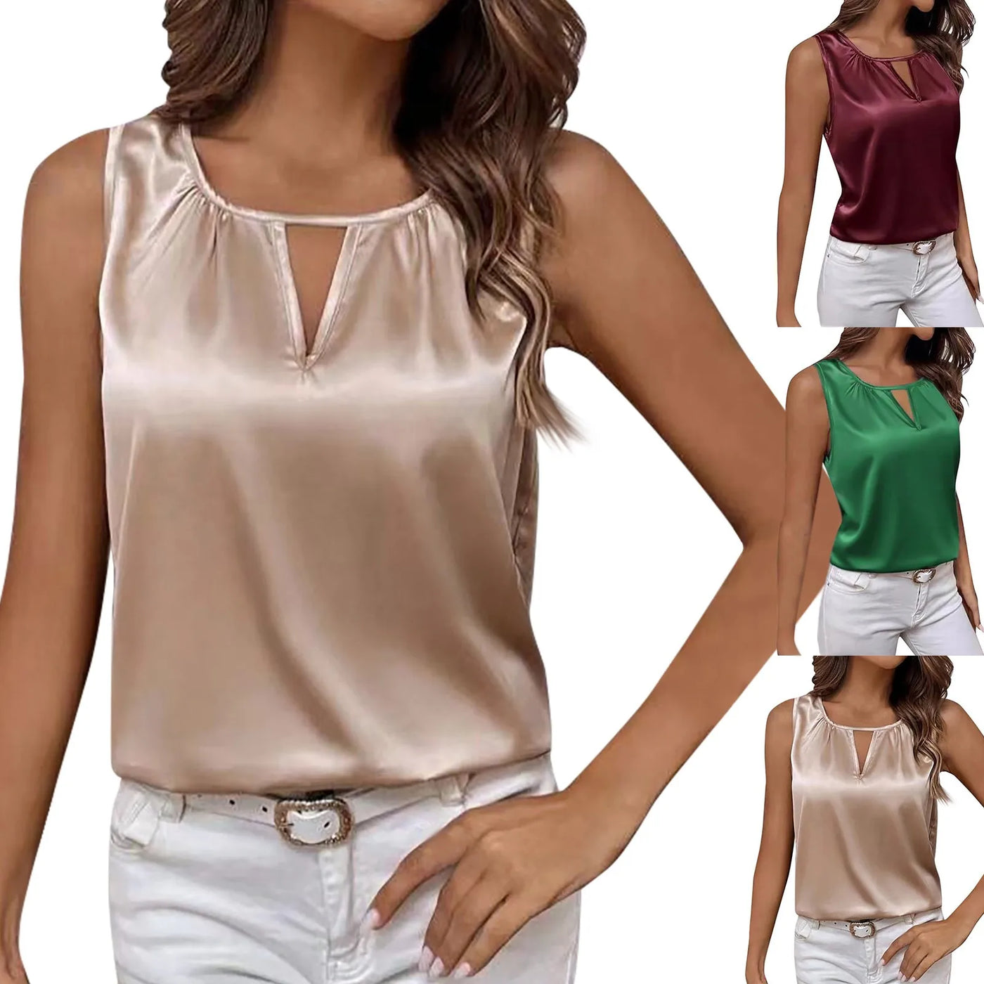 Beige Satin-Top - Elena