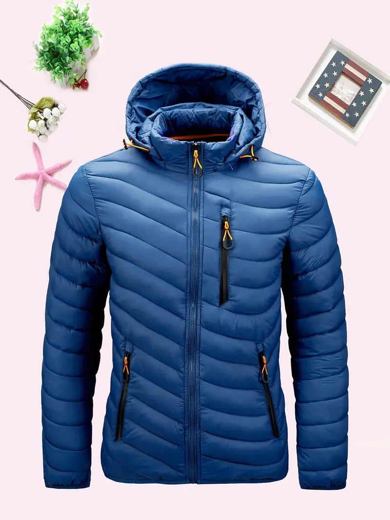 Solide Farbe Zip Up Hooded Imitation Daunenjacke, lässig lange Ärmel