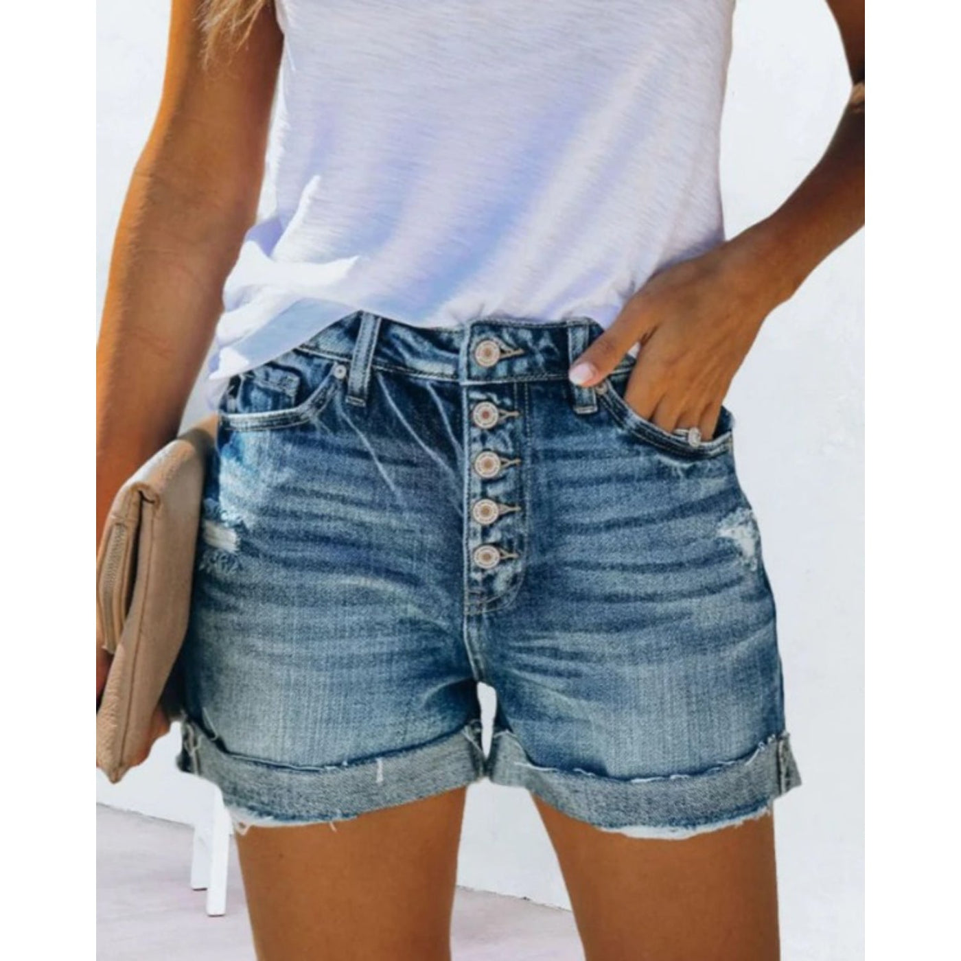 MODA Denim short met middelhoge taille