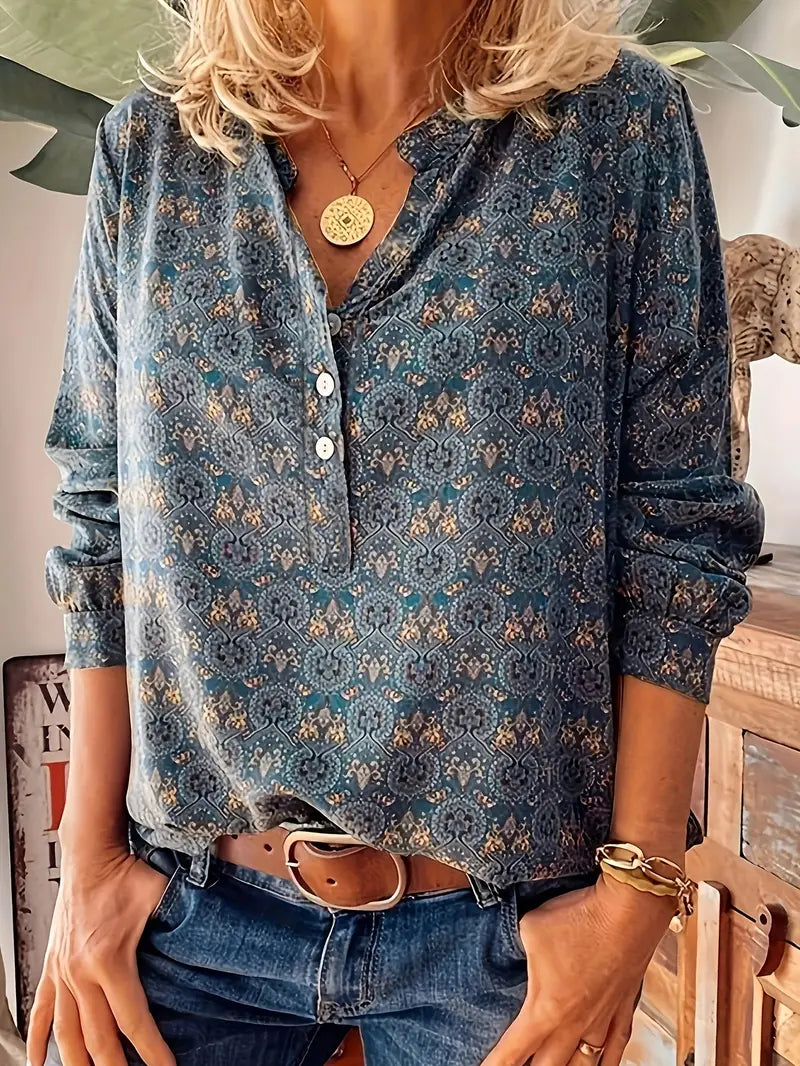 Bluse mit Blumenmuster und Ethno-Look im Bohemian-Charme-Stil